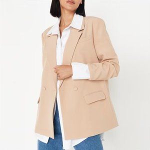 MISSGUIDED TAILORED DOUBLE BREASTED CAMEL BLAZER SZ 4